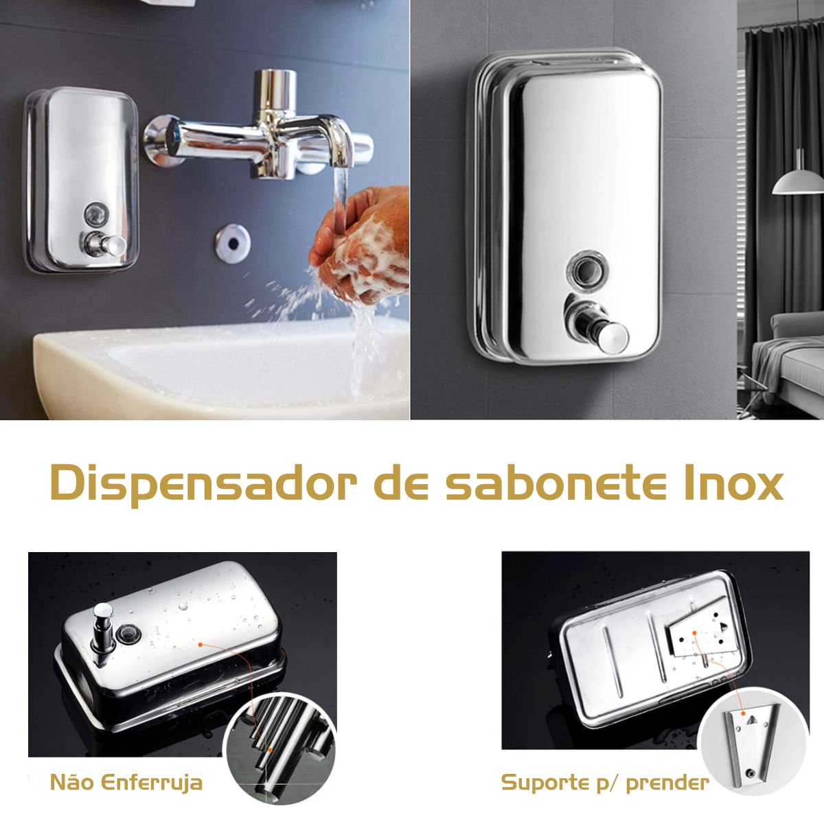 Dispenser Saboneteira Manual Parede Sabonete Líquido Inox 1L HSI1000 - 8