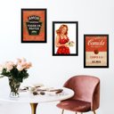 Ver imagem 1 de Kit 3 Quadros Cozinha Vintage Vermelha 33x24cm - com Vidro:madeira Preta
