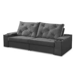 Sofá Retrátil Reclinável 3 Lugares 2,00m com Porta Copos e Usb Helena Suede Cinza Adonai - 6