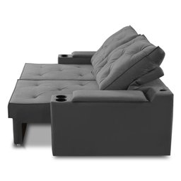 Sofá Retrátil Reclinável 3 Lugares 2,00m com Porta Copos e Usb Helena Suede Cinza Adonai - 8