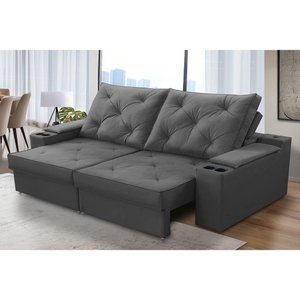Sofá Retrátil Reclinável 3 Lugares 2,00m com Porta Copos e Usb Helena Suede Cinza Adonai