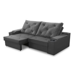 Sofá Retrátil Reclinável 3 Lugares 2,00m com Porta Copos e Usb Helena Suede Cinza Adonai - 7