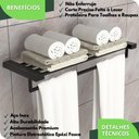 Ver imagem 3 de Toalheiro Hotel de Parede Porta Toalha Duplo Preto Master