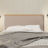 Cabeceira Cama Box Casal Estofada Detalhe em Madeira Java Veludo Bege - 1