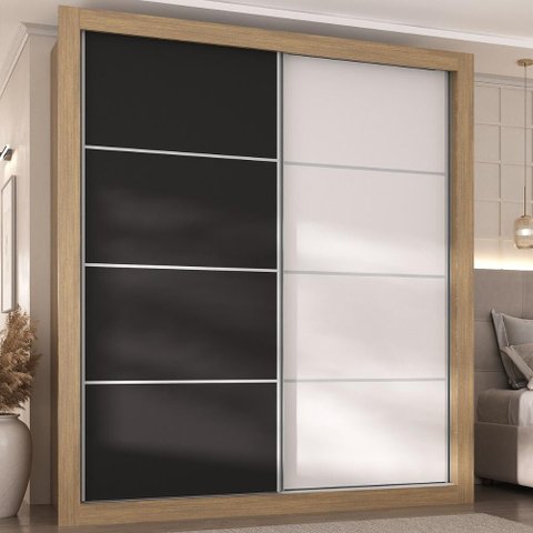 Guarda-roupas Casal 2 Portas de Correr 4 Gavetas Dallas Multimóveis Mp4271 Branco/preto