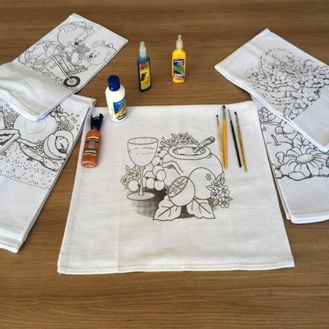 Pano de Prato Estampado Tradicional 12 Unidades Branco