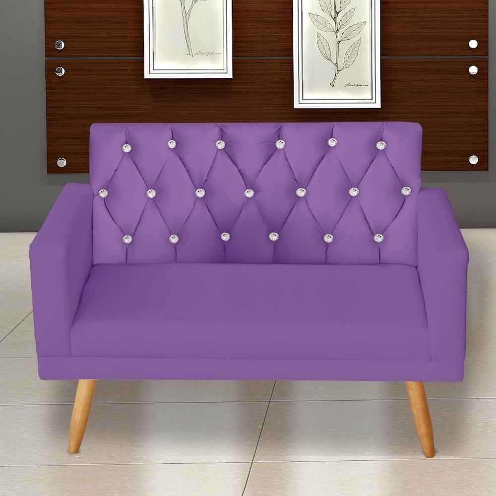 Namoradeira 2 Lugares para Sala de estar Thais Strass Com Rodapé Suede Roxo - Móveis Mafer - 2