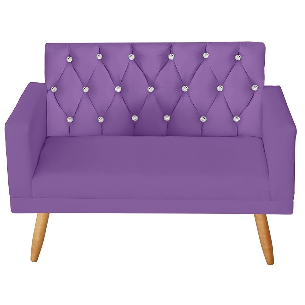 Namoradeira 2 Lugares para Sala de estar Thais Strass Com Rodapé Suede Roxo - Móveis Mafer - 1