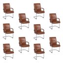 Ver imagem 2 de Kit com 10 Cadeiras Office Base Fixa em Aço Cromado e Couro Ecologico Austin Marrom/Caramelo