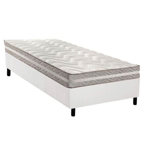 Cama Box Solteiro: Colchão Espuma D33 Paropas D45/ Pro Sono Double Face Prata + Base Crc Courano