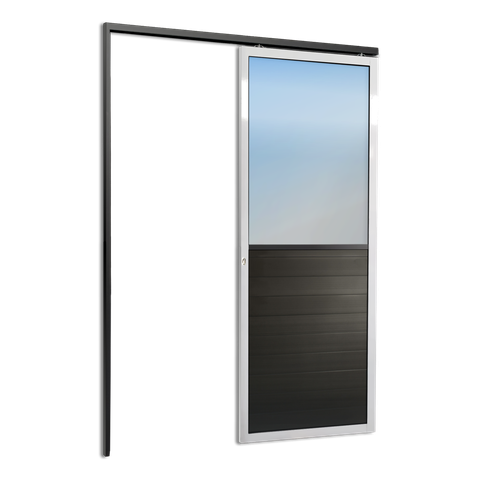 Porta Correr Suspensa Meia Lambril Meia Vidro Esq L.25 Mix Preta 210x90 Brimak