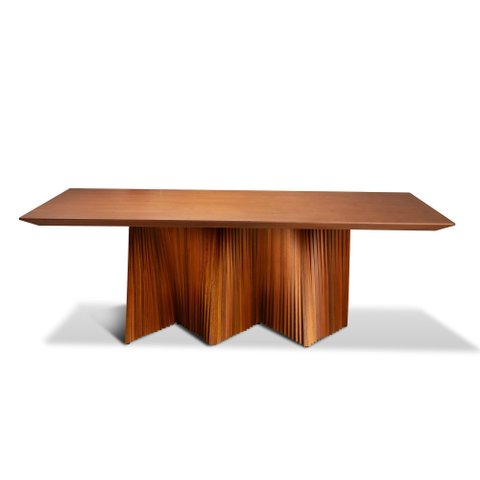 Mesa de Jantar Atenas 08 Lugares 220cm X 105cm Base em Madeira Maciça Tampo Amadeirado Cor Amêndoa