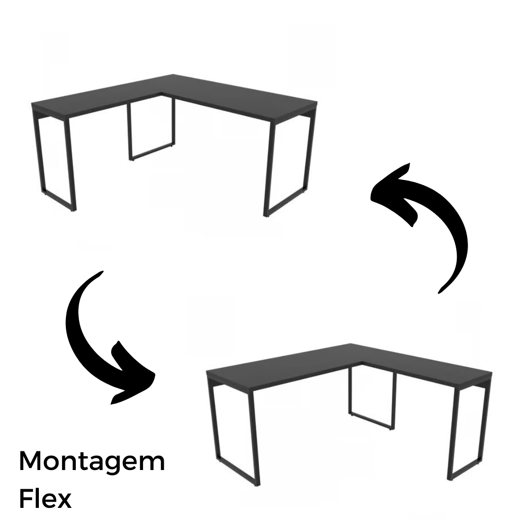 Mesa de Escritório em "L" Estilo Industrial com Pés de Metal Preto - 7