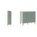 Ver imagem 2 de Quarto Infantil com Guarda-Roupa 2 Portas 2 Gavetas com Cômoda Magia Espresso Móveis Rosa/Branco/Verde