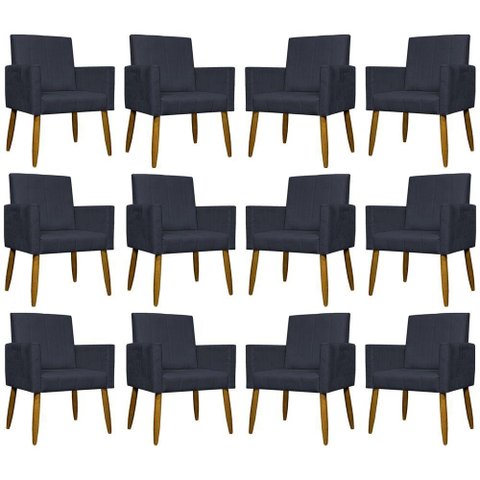 Kit 12 Poltronas Decorativas Mari Pé Palito Castanho - Preto Suede