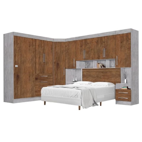 Dormitório Completo Georgia Ja Avelã / Jequitibá para Cama Box 1,58m Queen