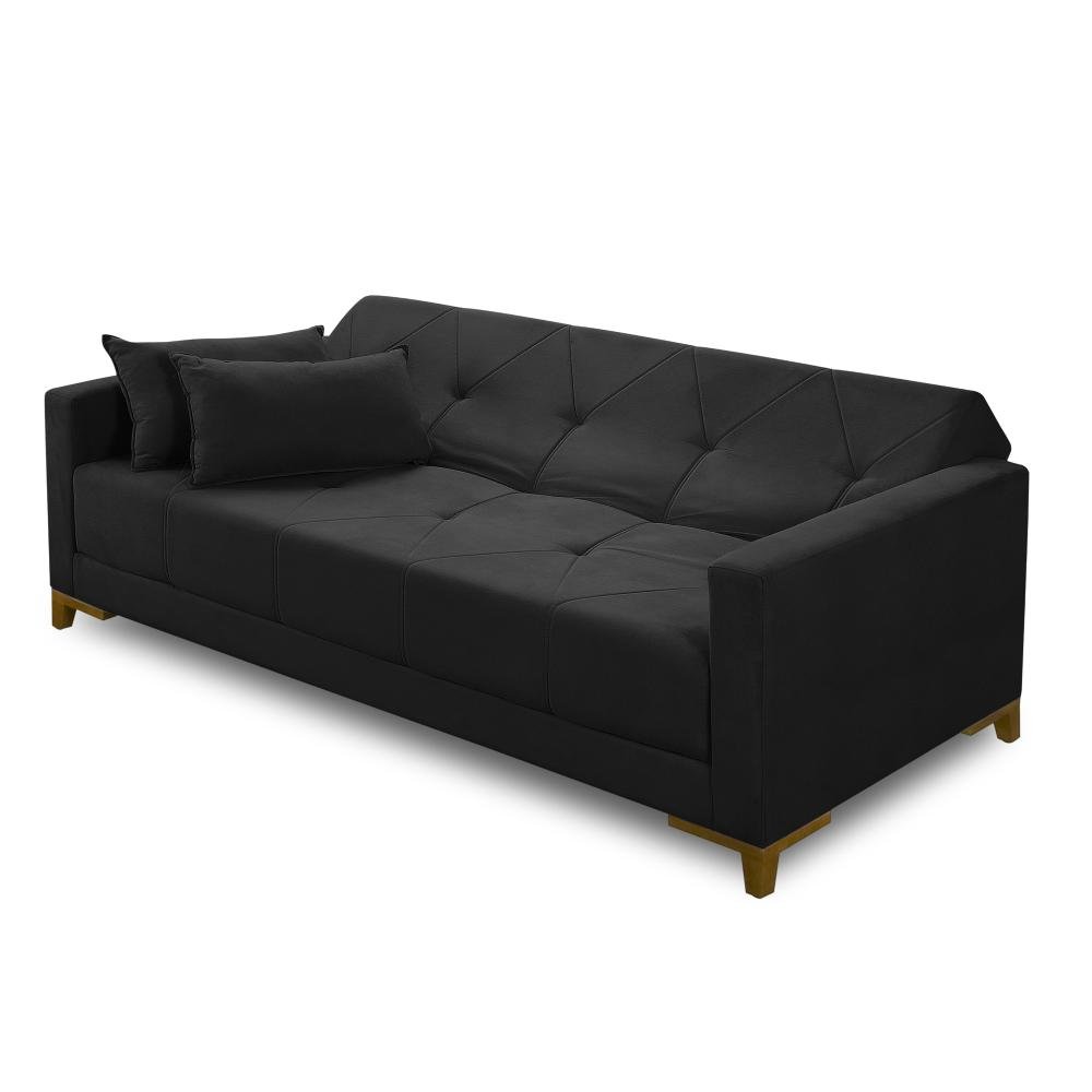 Sofá Cama 3 Lugares 2,00m Aurora Suede Preto Adonai Estofados - 6