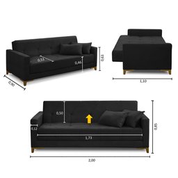 Sofá Cama 3 Lugares 2,00m Aurora Suede Adonai Estofados - 2