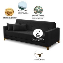 Sofá Cama 3 Lugares 2,00m Aurora Suede Adonai Estofados - 3