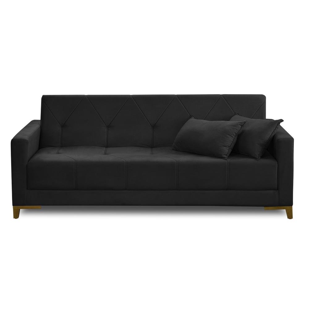 Sofá Cama 3 Lugares 2,00m Aurora Suede Preto Adonai Estofados - 7