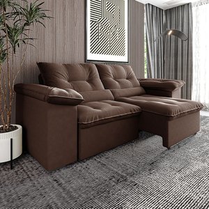 Estofado Barcelona 2.10m Retrátil e Reclinável Galego Home - Marrom