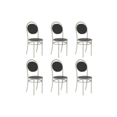 Kit 6 Cadeiras Sala Jantar 190 Aço 6 Uni Prata/courano Preto - Carraro