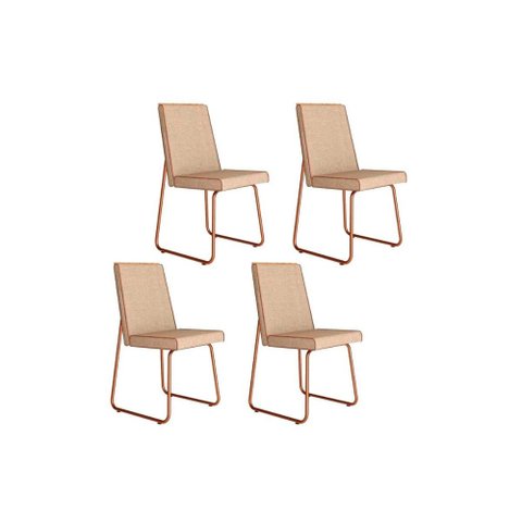 Cadeira Sala de Jantar Lira 1752 Kit 4 Uni Rose/linho Areia/courano Caramelo - Carraro