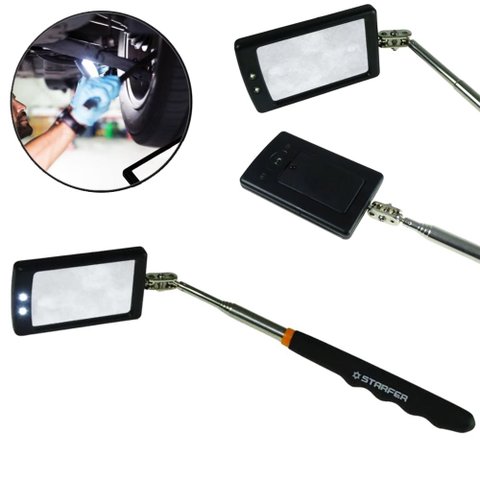 Espelho de Inspeção Telescópico com Led 280 a 870 Mm Ferramenta para Visualização em Locais de Difíc
