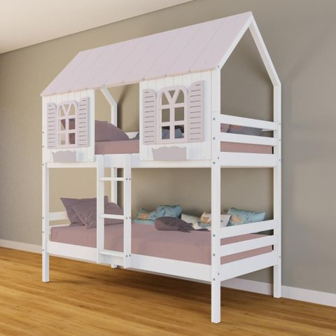 Beliche Casinha Bela - Madeira Maciça Branco/rosa | Housin