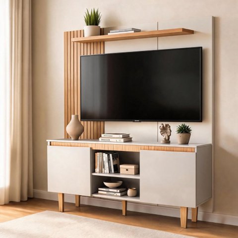 Rack Cava 107cm 2 Portas Off White para TV até 50" Byhouse