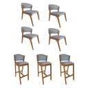 Ver imagem 1 de Kit 4 Cadeiras Kethellen Premium com 3 Banquetas Ana em Madeira Maciça Cerejeira Linho Cinza
