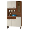 Ver imagem 1 de Armário de Cozinha Compacta 90cm Bruna K02 Nogueira/Off White/Ripado - Mpozenato