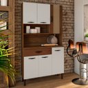 Ver imagem 2 de Armário de Cozinha Compacta 90cm Bruna K02 Nogueira/Off White/Ripado - Mpozenato