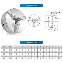 Placa para Torno com 3 Castanhas Universal 160mm - 4