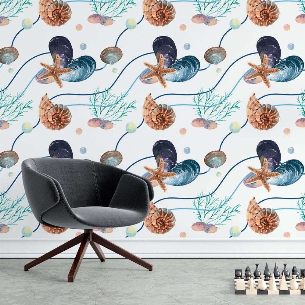 Papel de Parede Adesivo Estrelas Mar Conchas N015114 0,58x3M - 1