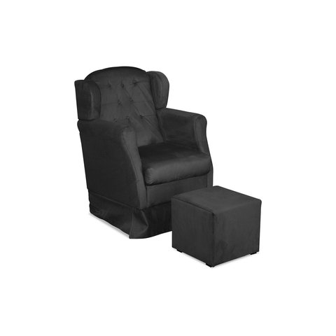 Puff e Poltrona Amamentação Balanço Quarto Baby Suede Preto - Incasa Decor