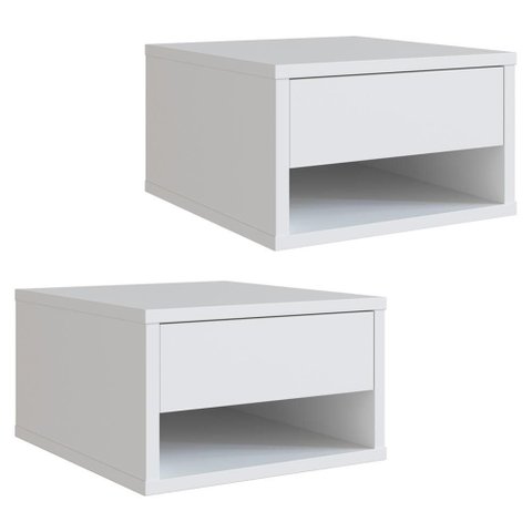 Kit 02 Mesa de Cabeceira Suspensa 30 Cm B87 Branco Novam