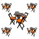 Ver imagem 1 de Kit 5 Conjuntos Dobráveis 70x70 Preto com Estofado Laranja 5 Mesas 20 Cadeiras