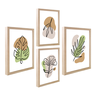 Kit Luxo 4 Quadros Verde Folhagens Abstrato Boho Bege Sala Cozinha com Moldura Caixa Alta 40cm Ref01 - 1
