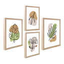 Ver imagem 1 de Kit Luxo 4 Quadros Verde Folhagens Abstrato Boho Bege Sala Cozinha com Moldura Caixa Alta 40cm Ref01