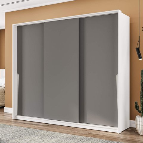 Guarda Roupa Casal com 3 Portas de Correr e 4 Gavetas 240828 Linha Porto Politorno Móveis