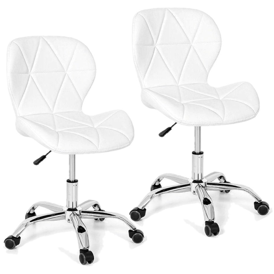 Kit 2 Cadeiras Slim Office Estofada Base Giratória Cromada - Branco