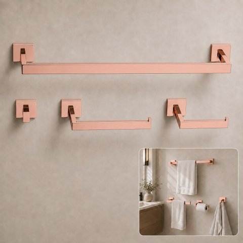 Kit Acessório 4 Peças Rose Gold Aço Inox 304 Premium Goldenx