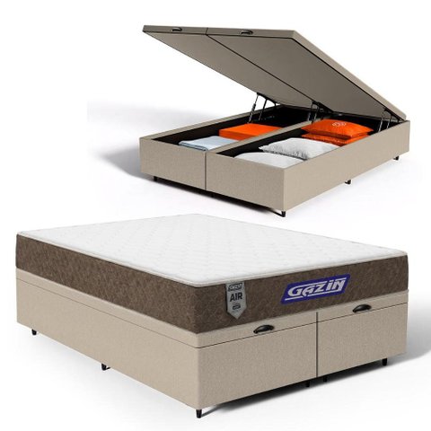 Cama Box Baú + Colchão Gazin de Molas Ensacadas One Face Air Light Queen 158 cm