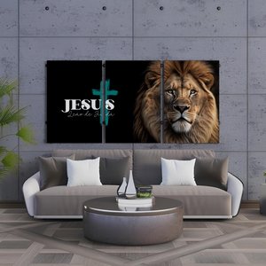 Kit 3 Quadro Decorativo Leão de Judá Cristão Gospel 40x28cm