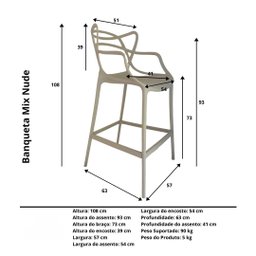 Kit 2 Banquetas Allegra Comercial Leve Resistente Pronto Uso:nude - 5