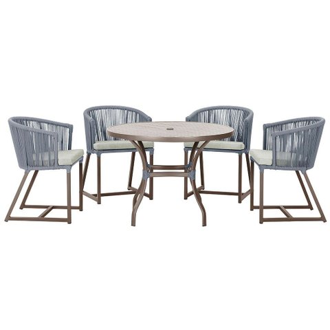 Mesa com 4 Cadeiras de Jantar Roma 100cm e Noronha em Aluminío Marrom Corda Nautica Estofado 3 Trama