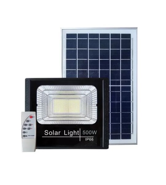 Refletor Solar 500w Led 6000k Placa Solar e Controle Remoto