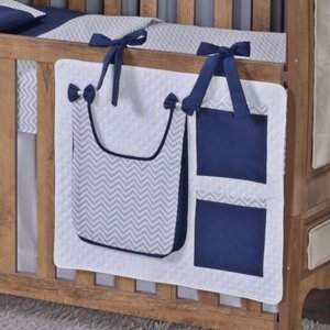 Porta Treco e Fralda Organizador Quarto de Bebê Menino Menina 1 Peça com Laço:chevron Azul Marinho