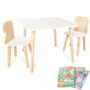 Ver imagem 3 de Mesa e 2 Cadeiras Infantil Dinossauro Kit Livro Educativo em Madeira - Pinus
